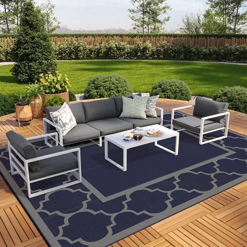 GENIMO Outdoor Rug, Waterproof Plastic Rugs 10'x20' for Camping Blue Grey by GENIMO