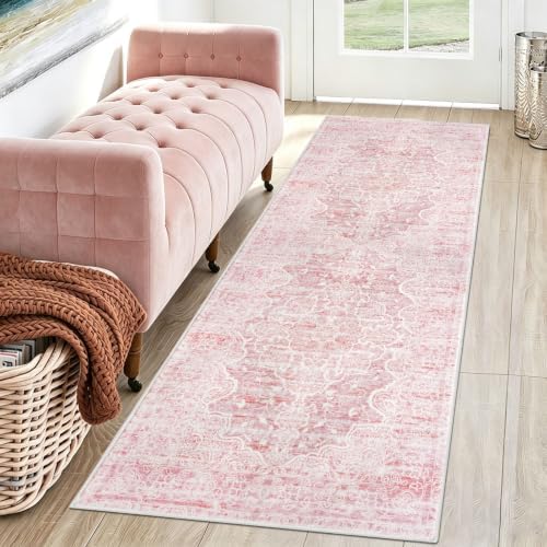KUTA Vintage Washable Runner Rug, 2x6 Pink Runners for Hallways - Image 3
