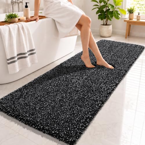 Yimobra Bathroom Runner Rug Non Slip 70x24, Long Bath Mat, Black&White by Yimobra