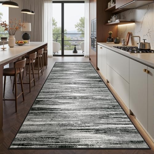 2'6 x 10' Runner Rug Non Slip,Washable Kitchen Rugs,Black by Restydon