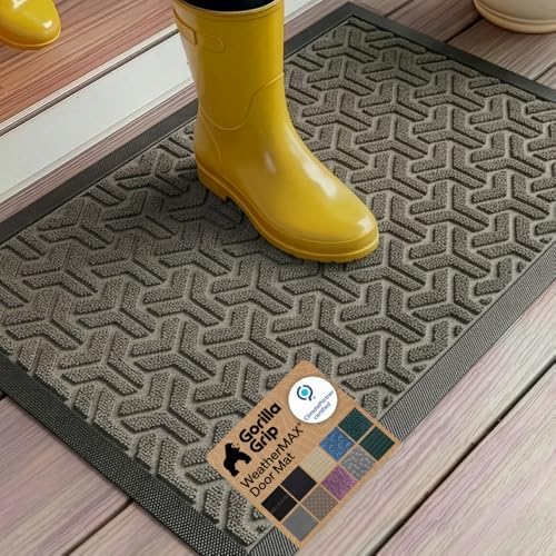 GORILLA GRIP WeatherMAX Door Mat, Indoor Outdoor Use, 35x23, Gray Geometric by GorillaGrip