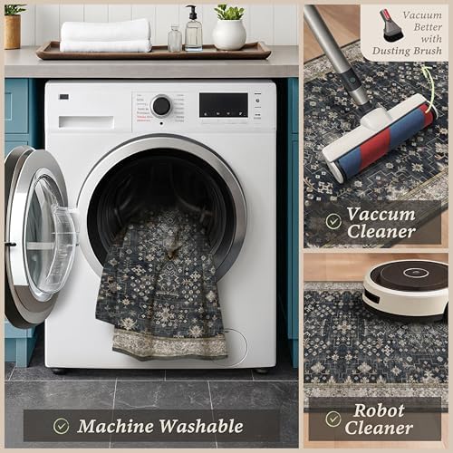 JTJ Kitchen Rugs Set of 3, Black Boho Vintage Washable Non Slip Mats - Image 5