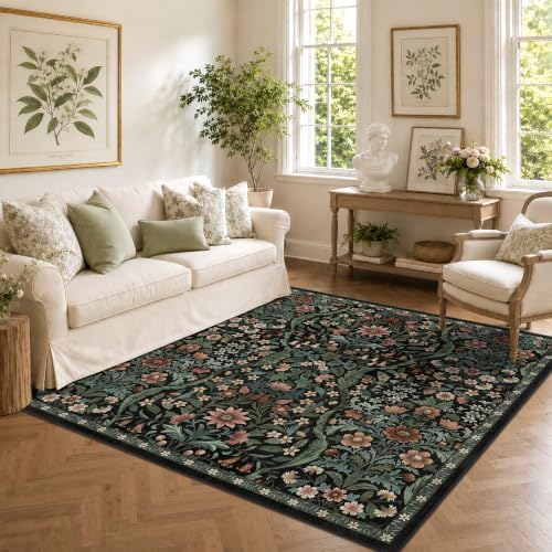 5x5 Square Rug Floral Washable Rugs Living Room Indoor Carpet - Image 2