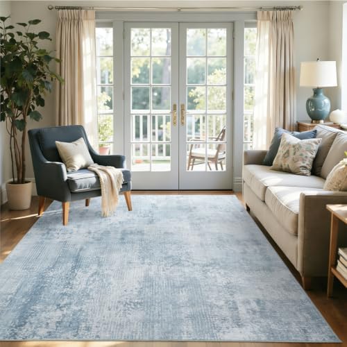 4x6 Ft Abstract Washable Area Rugs for Living Room Blue by Cuzwlovita