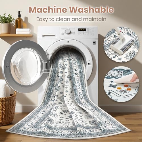 cotiled 5x7 Area Rug for Living Room, Washable, Traditional, Powder Blue - Image 2