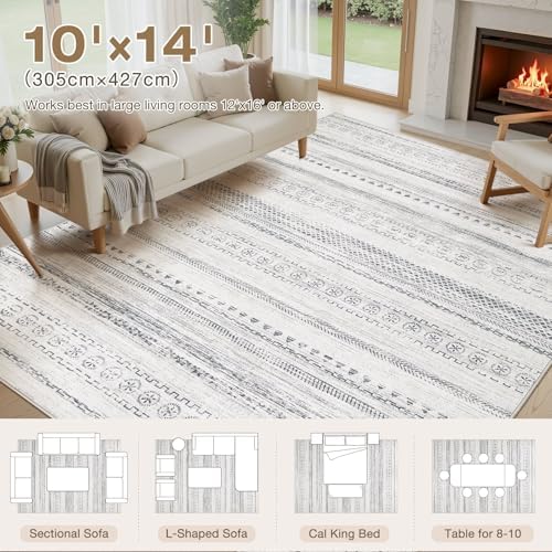 kakania Washable 10x14 Area Rug for Living Room: Boho Geometry Home Decor - Image 2