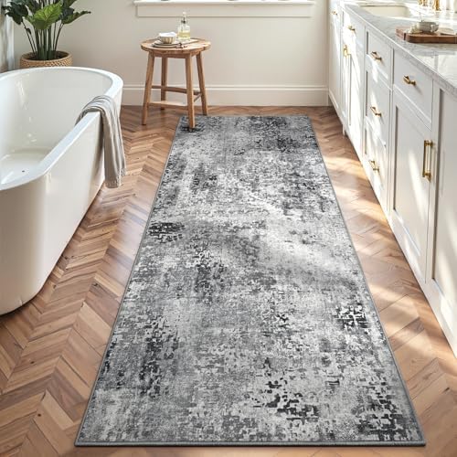 2x7 Grey Rug Runners for Hallways Kitchen Runner Rug Non Slip Washable Black Long Runner Rugs with Rubber Backing Soft Abstract Carpet Runner for Bedroom, Kitchen, Bathroom, Entryway - Image 4