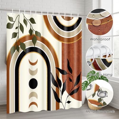 Bathroom Sets with Shower Curtain and Rugs, Set of 4, Abstract Boho - Image 6