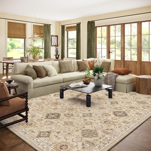 Machine Washable Rug for Living Room: 10x14 Area Rugs Boho Vintage Rug Stain Resistant Non Slip Low Pile Soft Lightweight Carpets for Bedroom Kitchen Dining Room Nursery Kids Room Farmhouse by palohom