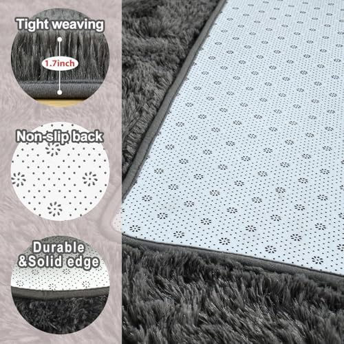 FinRèc Home 7x10 Non-Slip Fluffy Area Rugs for Living Room (Dark Grey) - Image 5