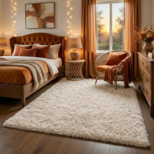 Beige Area Rugs for Bedroom Living Room Nursery, Soft Shaggy Vintage Carpet - Image 3