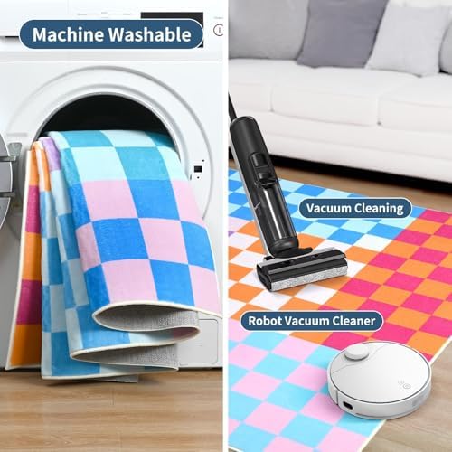 Terrug Multicolored Checkered Rug for Bedroom, 3x5 Washable Area Rugs - Image 6