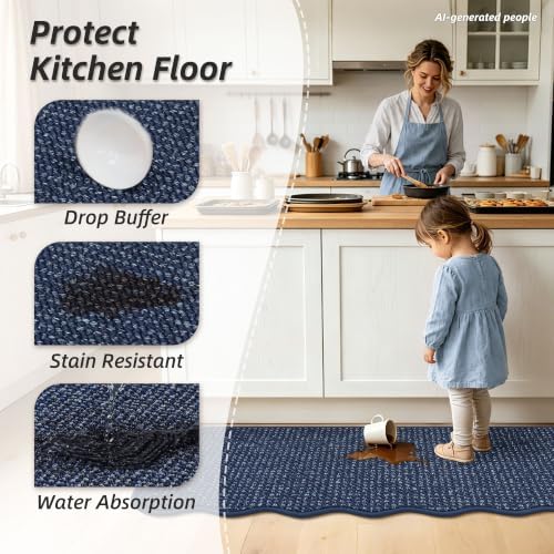 BEQHAUSE Kitchen Rugs Scalloped Edge Kitchen Sink Rug, 17x30in, Blue - Image 3