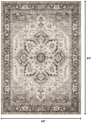 Vintage 5x7 Rugs for Living Room Washable Area Rug Grey Brown - Image 2