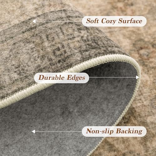 LIANLAM 8x10 Washable Area Rug, Vintage Boho Traditional Pattern, Non-Slip Stain Resistant Rug for Living Room Bedroom(8x10,Brown/Boho) - Image 4