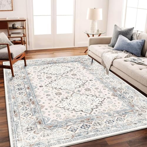 CHAMPLANT Washable Area Rug 5x7 Retro Boho Chic Medallion Distressed Design for Living Room Indoor Non-Slip Large Oriental Accent Throw Rug for Kitchen Entryway Bedroom Office Rug by CHAMPLANT