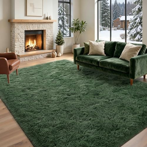 5x7 Green Area Rugs for Living Room Fluffy Shag Rug, Plush Bedroom Grass Carpet for Kids Teens Indoor Classroom Home Decor Aesthetic by Lo%CC%80utiRootHome