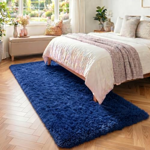 Royal Dark Navy Blue Rugs for Bedroom Living Room 2x6 Ft, Fluffy Runner Rug - Image 4