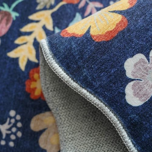 2x6 Hallway Floral Rug Runner: Washable Non Slip Low Pile Area Rug for Kitchen Front Door Soft Water Resistant Carpet for Bathroom Light Weight Durable Floor Mat for Bedroom Nursery(2x6/Blue/Purple) - Image 5