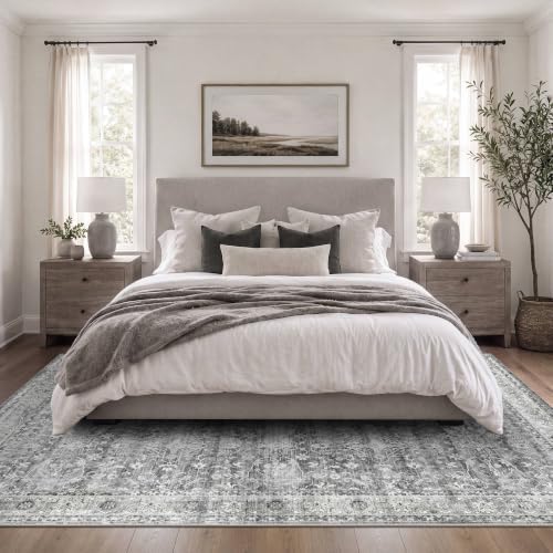 5x7 Grey Rugs for Living Room, Vintage Washable Bedroom Area Rug - Image 4