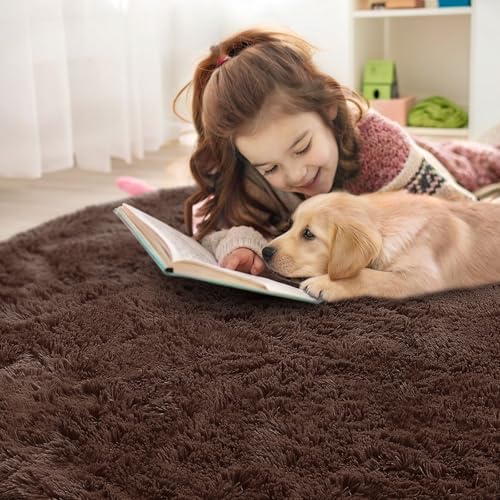 OLANLY Coffee Round Rugs for Bedroom - Machine Washable, 2 ft Circle Area Rugs for Living Room, Soft and Fluffy Shaggy Carpet for Teen Girls and Boys, Nursery Rooms, Dorms, Home Decor Aesthetic - Image 5
