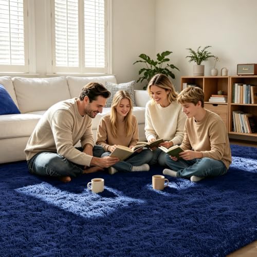 Shag Area Rugs for Bedroom Living Room,6X9 Ultra Soft Fluffy Area Rugs for Dorm,Indoor Carpet Plush Rugs for Living Room Home Decor,Navy Blue - Image 2