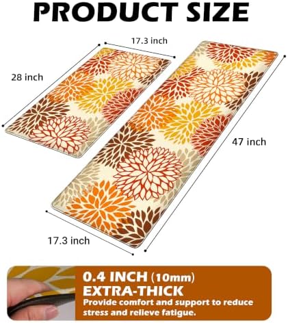 Orange Fall Kitchen Mats for Floor, Cushioned Anti Fatigue Memory Foam Kitchen Rugs Set of 2, Non Slip Waterproof Kitchen Runner Floor Mat, Comfort Standing Mat for Sink, Laundry, Autumn Home Decor - Image 2