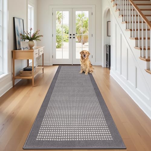 Ileading Runner Rug for Hallways 2.6'x10' Heavy-Duty Durable Entryway Floor Mat with Non Slip Rubber Backing Low-Pile High Traffic Carpet Machine Washable Accent Rugs for Kitchen(Grey) by Ileading