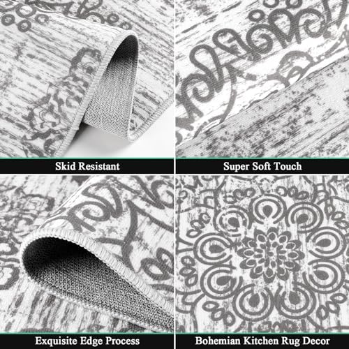 HEBE Boho Kitchen Rugs Set of 3, Non Slip Washable Kitchen Mats for Floor - Image 3