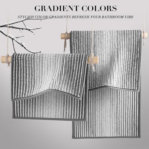 BSICPRO Bathroom Rugs Sets 2 Piece, Non Slip Striped Bath Mats, Gray - Image 4
