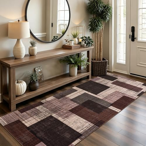 Washable 3x10 Modern Geometric Runner Rug for Hallway Kitchen Purple - Image 5