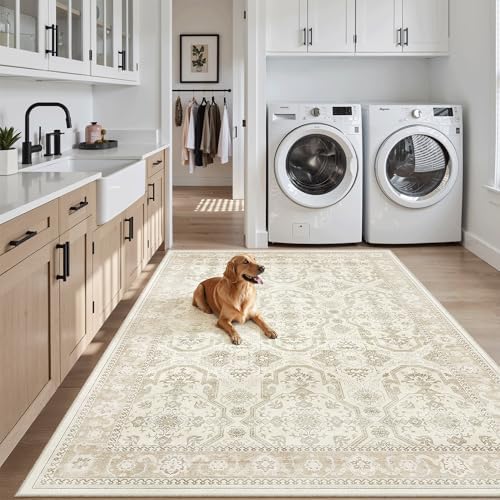 Soalmost 3x5 Rugs, Small Washable Kitchen Entryway Area Rug Beige/Brown - Image 2