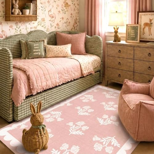Pink Floral Rug for Girls Bedroom - 3x5 Washable Boho Bathroom Rug - Image 7