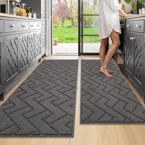 hicorfe Kitchen Runner Rug,20"x59"+20"x48" Kitchen Set,Non-Slip Kitchen Mat by Hicorfe
