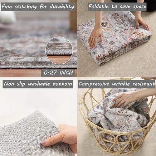 CHAMPLANT Retro Washable Area Rug 4X6 Washable Living Room Boho Chic Medallion Distressed DesignIndoor Non-Slip Large Accent Throw Rug for Kitchen Bedroom Office Carpet - Image 4