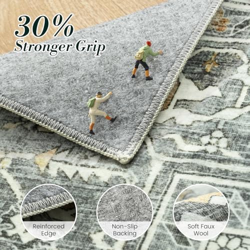 5x7 Washable Living Room Rugs, Modern Vintage Boho Area Rug Taupe - Image 6