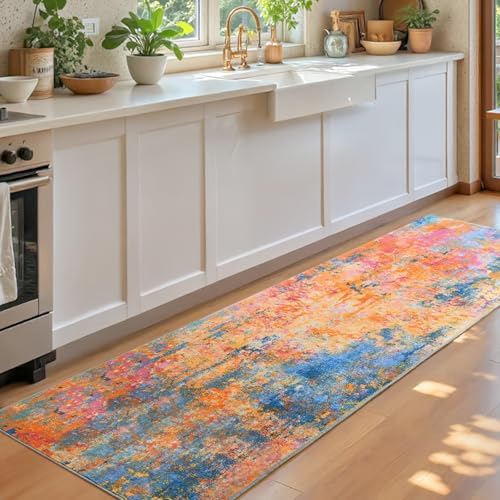 2x6 Rainbow Rug Runners for Hallways Kitchen Runner Rug Non Slip Washable Colorful Long Runner Rugs with Rubber Backing Soft Abstract Carpet Runner for Bedroom, Kitchen, Bathroom, Entryway - Image 2