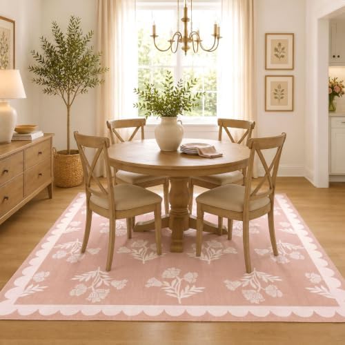 Pink Square Rugs 6ft - Soft Washable Boho Floral Girls Bedroom Rug - Image 5