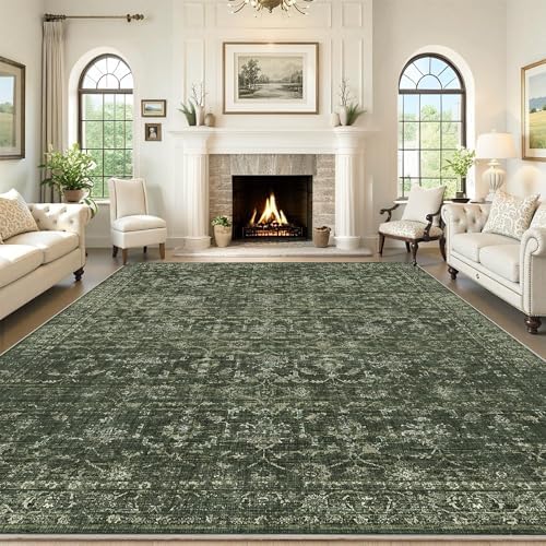 8x10 Washable Living Room Area Rug Soft Retro Dark Green Large Carpet by HOME