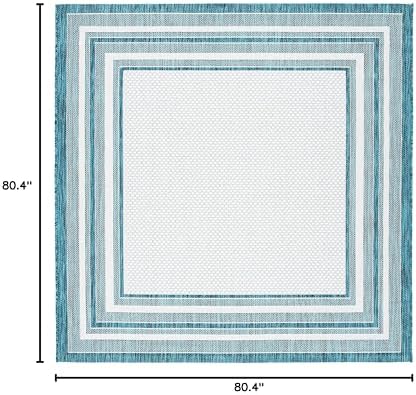 SAFAVIEH Courtyard Outdoor Square Rug 6'7", Ivory & Teal CY8475-53512 - Image 2