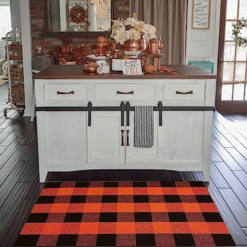 Fall Door Mat Orange and Black Plaid Rug Autumn Halloween Thanksgiving Rug - Image 5