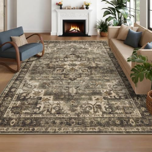 GarveeHome 8x10 Area Rugs for Living Room Vintage Washable Rug Olive Green - Image 4