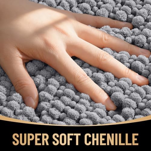 OLANLY Thick Chenille Bathroom Runner Rugs 44x24, Absorbent Bath Mat, Grey - Image 2