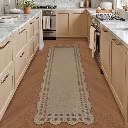 Scalloped Easy Jute 2x6 Kitchen Runner Rug, Washable Rugs for Entryway Non Slip Outdoor Indoor Hallway Rug, Farmhouse Brown Carpet for Entry Bedroom Laundry - Image 3
