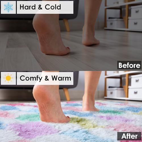 KICMOR Rainbow Checkered 6x9 Area Rugs for Living Room, Large Colorful Fluffy Soft Fuzzy Shag Shaggy Carpet for Bedroom, Cute Indoor Plush Rug for Kids Girls Boys Dorm Nursery Home Decor Aesthetic - Image 7