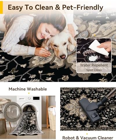 RELEANY Washable Area Rug, Large 10'x14', Black/Neutral - Image 5