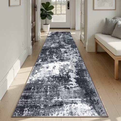 Sasttie 2x12 Runner Rug, Modern Abstract Hallway Carpet, Black & White by SASTTIE