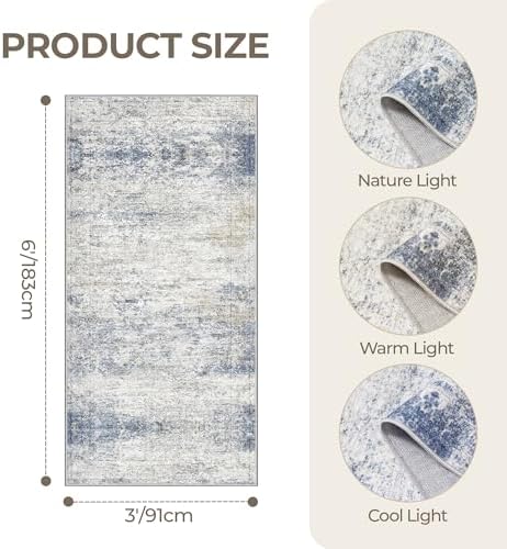 3x6 Runner Rug Non Slip,Washable Hallway Runner Rug,Blue - Image 2