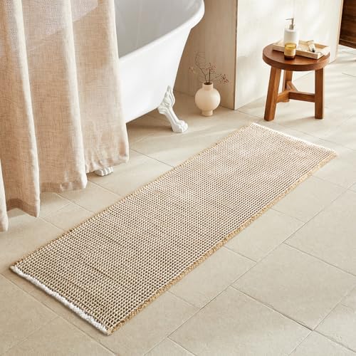 TYUU Waffle Runner Rug Bathroom, Long Boho Bath Mat, 72x24 Khaki & White by TYUU