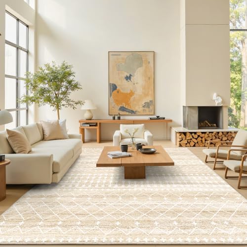 Miukiki 9x12 Area Rug for Living Room, Washable Non Slip Moroccan Rug Beige - Image 7